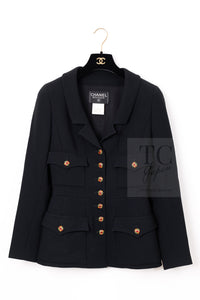 CHANEL 96A Vintage Black Wool Gripoix Jewelry Botton Jacket 34 36 シャネル ヴィンテージ ブラック ウール グリポワ 宝石 ボタン ジャケット 即発