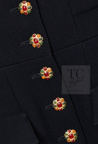 CHANEL 96A Vintage Black Wool Gripoix Jewelry Botton Jacket 34 36 シャネル ヴィンテージ ブラック ウール グリポワ 宝石 ボタン ジャケット 即発