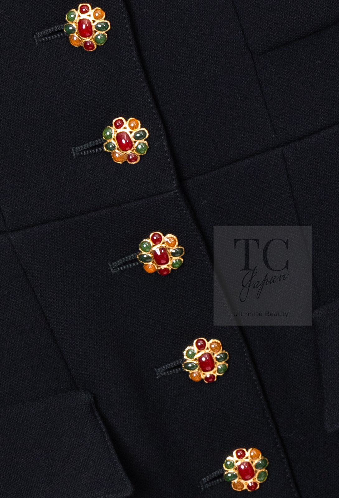 CHANEL 96A Vintage Black Wool Gripoix Jewelry Botton Jacket 34 36 シャネル ヴィンテージ ブラック ウール グリポワ 宝石 ボタン ジャケット 即発