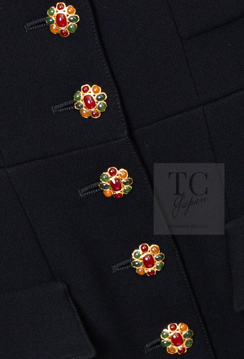 CHANEL 96A Vintage Black Wool Gripoix Jewelry Botton Jacket 34 36 シャネル ヴィンテージ ブラック ウール グリポワ 宝石 ボタン ジャケット 即発