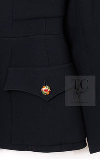 CHANEL 96A Vintage Black Wool Gripoix Jewelry Botton Jacket 34 36 シャネル ヴィンテージ ブラック ウール グリポワ 宝石 ボタン ジャケット 即発