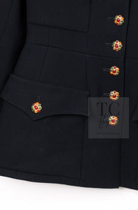 CHANEL 96A Vintage Black Wool Gripoix Jewelry Botton Jacket 34 36 シャネル ヴィンテージ ブラック ウール グリポワ 宝石 ボタン ジャケット 即発