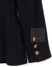 CHANEL 96A Vintage Black Wool Gripoix Jewelry Botton Jacket 34 36 シャネル ヴィンテージ ブラック ウール グリポワ 宝石 ボタン ジャケット 即発