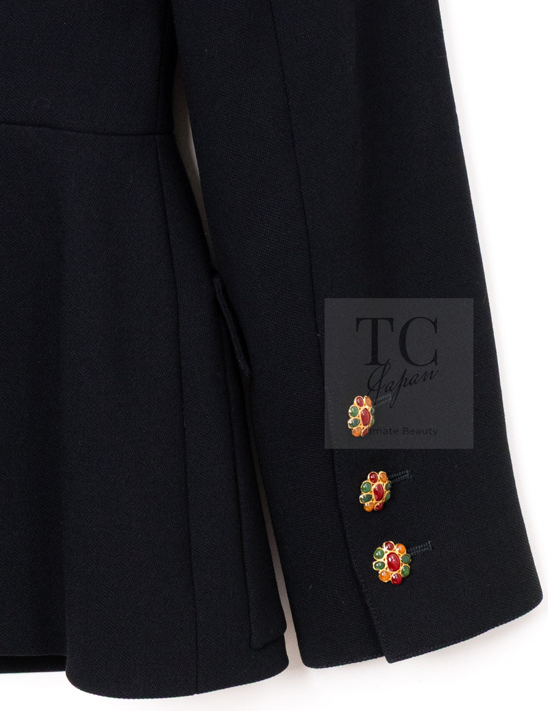 CHANEL 96A Vintage Black Wool Gripoix Jewelry Botton Jacket 34 36 シャネル ヴィンテージ ブラック ウール グリポワ 宝石 ボタン ジャケット 即発