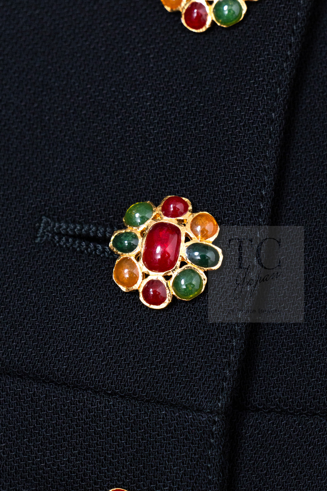 CHANEL 96A Vintage Black Wool Gripoix Jewelry Botton Jacket 34 36 シャネル ヴィンテージ ブラック ウール グリポワ 宝石 ボタン ジャケット 即発