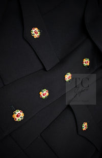 CHANEL 96A Vintage Black Wool Gripoix Jewelry Botton Jacket 34 36 シャネル ヴィンテージ ブラック ウール グリポワ 宝石 ボタン ジャケット 即発