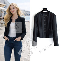 CHANEL 99A Vintage Black Cropped Collarless Jacket 38 40 シャネル ヴィンテージ ブラック ウール混合 ノーカラー ジャケット 即発