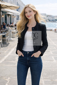 CHANEL 99A Vintage Black Cropped Collarless Jacket 38 40 シャネル ヴィンテージ ブラック ウール混合 ノーカラー ジャケット 即発