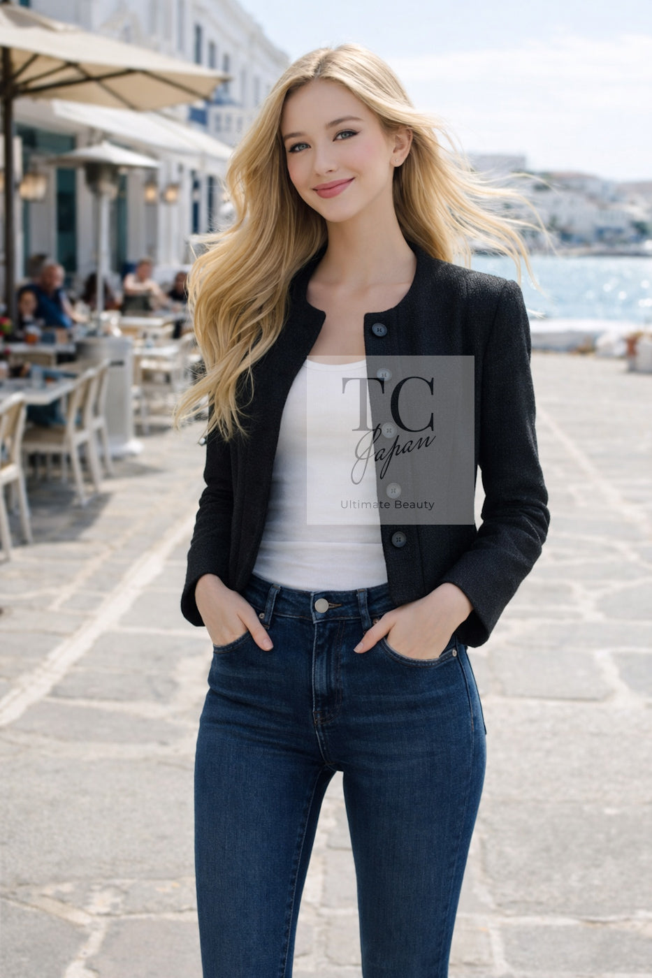 CHANEL 99A Vintage Black Cropped Collarless Jacket 38 40 シャネル ヴィンテージ ブラック ウール混合 ノーカラー ジャケット 即発