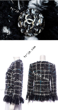 CHANEL 10A Black White Silver Fringe Trim Zipper Tweed Jacket 34 36 9