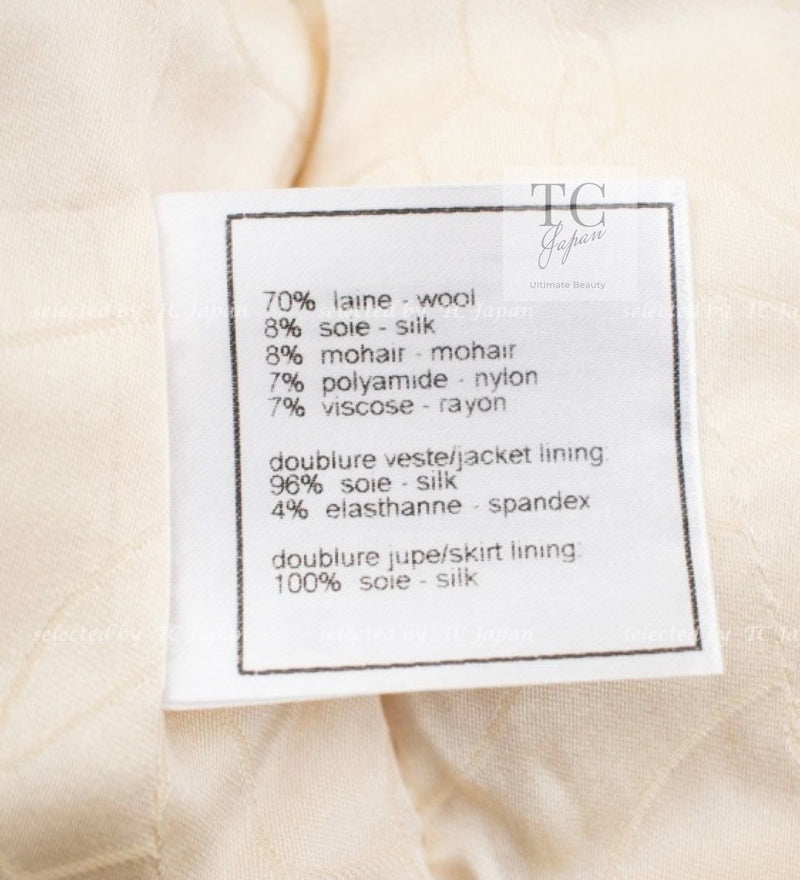 CHANEL 06PF Limited Cream Ivory Trim Wool Silk Tweed Jacket Skirt Suit 36 38 シャネル クリーム ブラック レッド ウール シルク ツイード ジャケット スカート スーツ 即発