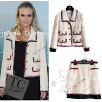 CHANEL 06PF Limited Cream Ivory Trim Wool Silk Tweed Jacket Skirt Suit 36 38 シャネル クリーム ブラック レッド ウール シルク ツイード ジャケット スカート スーツ 即発
