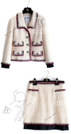 CHANEL 06PF Limited Cream Ivory Trim Wool Silk Tweed Jacket Skirt Suit 36 38 シャネル クリーム ブラック レッド ウール シルク ツイード ジャケット スカート スーツ 即発