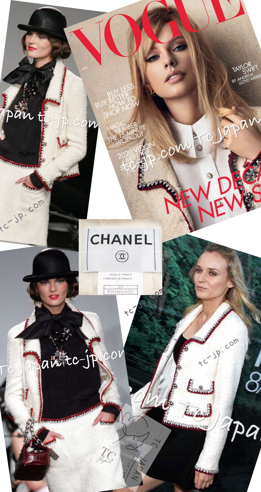 CHANEL 06PF Limited Cream Ivory Trim Wool Silk Tweed Jacket Skirt Suit 36 38 シャネル クリーム ブラック レッド ウール シルク ツイード ジャケット スカート スーツ 即発