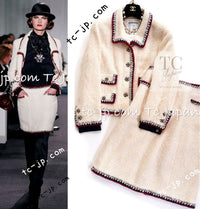 CHANEL 06PF Limited Cream Ivory Trim Wool Silk Tweed Jacket Skirt Suit 34 38 シャネル クリーム アイボリー ウール シルク ツイード ジャケット スカート スーツ 即発