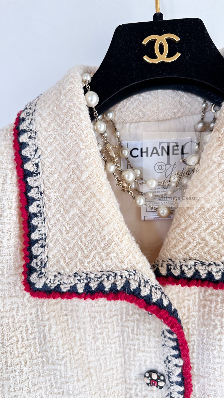 CHANEL 06PF Limited Cream Ivory Trim Wool Silk Tweed Jacket Skirt Suit 36 38 シャネル クリーム ブラック レッド ウール シルク ツイード ジャケット スカート スーツ 即発