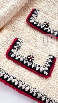 CHANEL 06PF Limited Cream Ivory Trim Wool Silk Tweed Jacket Skirt Suit 36 38 シャネル クリーム ブラック レッド ウール シルク ツイード ジャケット スカート スーツ 即発