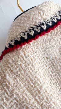 CHANEL 06PF Limited Cream Ivory Trim Wool Silk Tweed Jacket Skirt Suit 36 38 シャネル クリーム ブラック レッド ウール シルク ツイード ジャケット スカート スーツ 即発