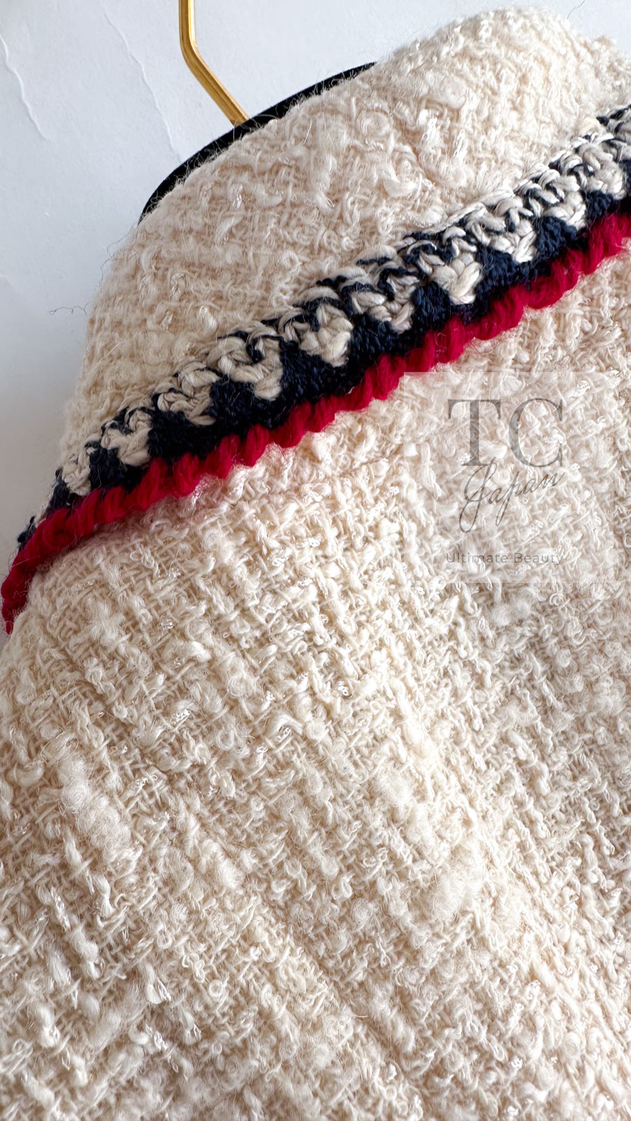 CHANEL 06PF Limited Cream Ivory Trim Wool Silk Tweed Jacket Skirt Suit 36 38 シャネル クリーム ブラック レッド ウール シルク ツイード ジャケット スカート スーツ 即発