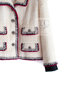 CHANEL 06PF Limited Cream Ivory Trim Wool Silk Tweed Jacket 42 44 シャネル クリーム ブラック レッド ウール シルク ツイード ジャケット 即発