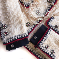 CHANEL 06PF Limited Cream Ivory Trim Wool Silk Tweed Jacket Skirt Suit 36 38 シャネル クリーム ブラック レッド ウール シルク ツイード ジャケット スカート スーツ 即発