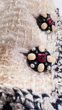 CHANEL 06PF Limited Cream Ivory Trim Wool Silk Tweed Jacket Skirt Suit 36 38 シャネル クリーム ブラック レッド ウール シルク ツイード ジャケット スカート スーツ 即発