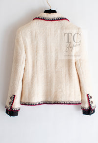 CHANEL 06PF Limited Cream Ivory Trim Wool Silk Tweed Jacket 42 44 シャネル クリーム ブラック レッド ウール シルク ツイード ジャケット 即発