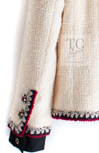CHANEL 06PF Limited Cream Ivory Trim Wool Silk Tweed Jacket 42 44 シャネル クリーム ブラック レッド ウール シルク ツイード ジャケット 即発