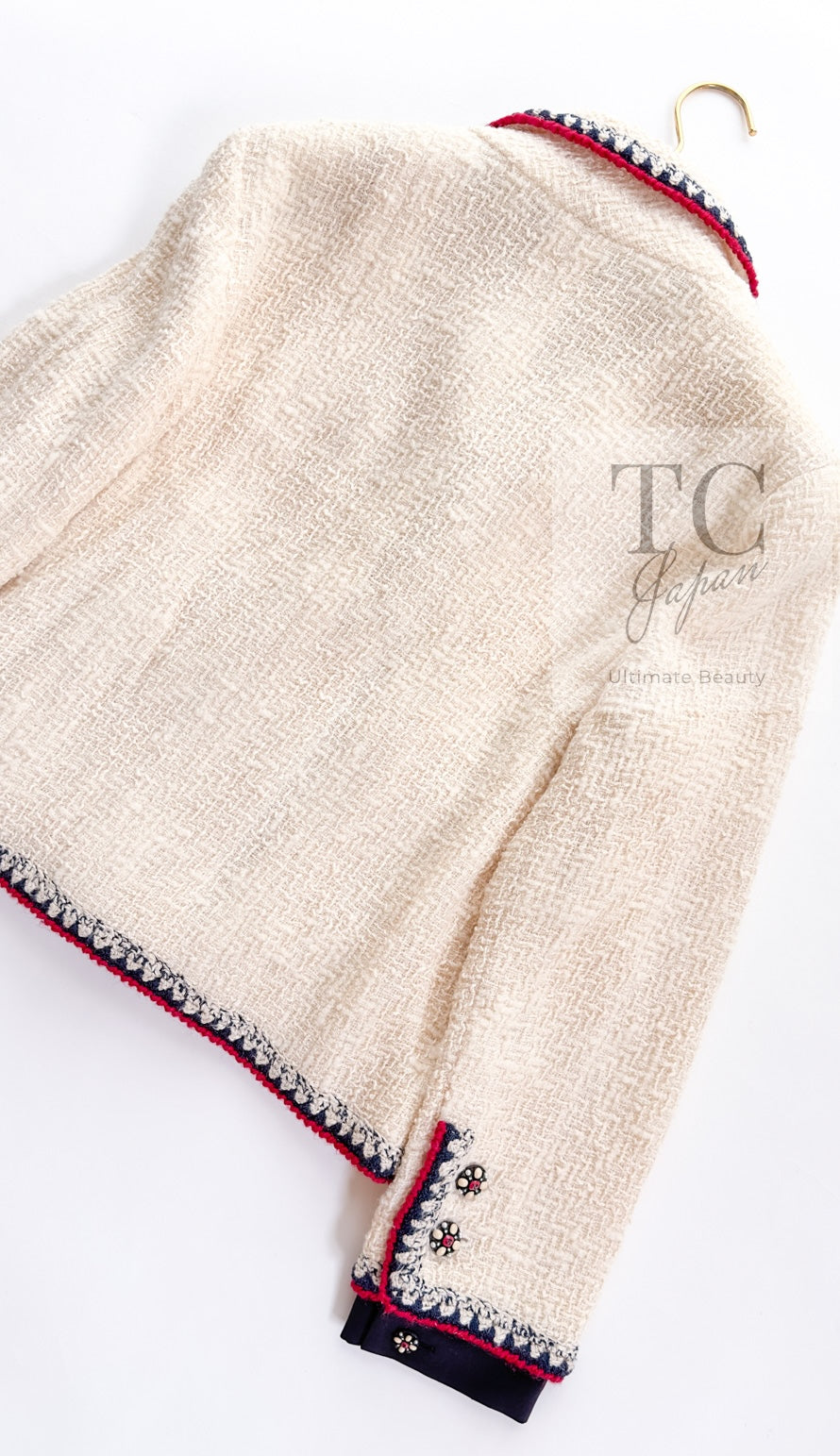 CHANEL 06PF Limited Cream Ivory Trim Wool Silk Tweed Jacket 42 44 シャネル クリーム ブラック レッド ウール シルク ツイード ジャケット 即発
