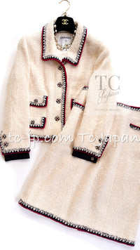 CHANEL 06PF Limited Cream Ivory Trim Wool Silk Tweed Jacket Skirt Suit 34 38 シャネル クリーム アイボリー ウール シルク ツイード ジャケット スカート スーツ 即発