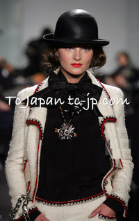 CHANEL 06PF Limited Cream Ivory Trim Wool Silk Tweed Jacket 42 44 シャネル クリーム ブラック レッド ウール シルク ツイード ジャケット 即発