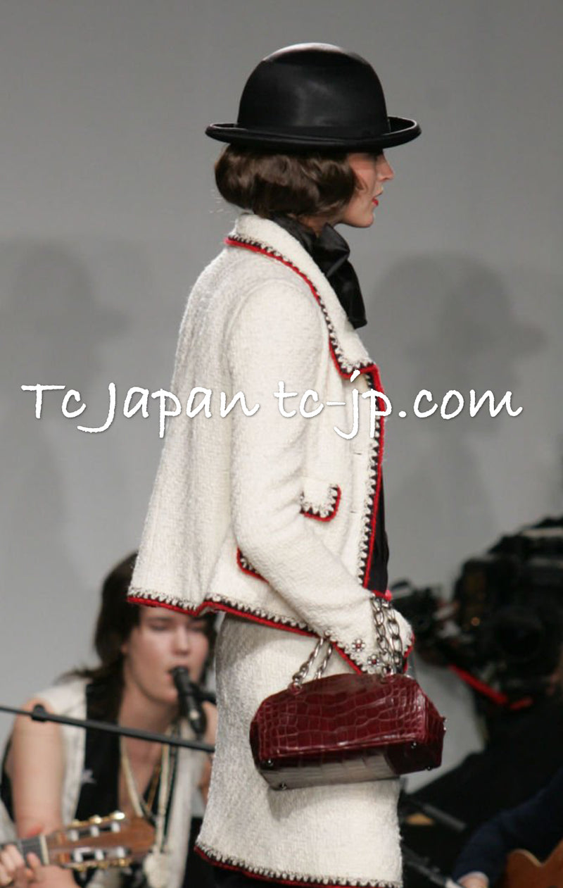 CHANEL 06PF Limited Cream Ivory Trim Wool Silk Tweed Jacket Skirt Suit 34 38 シャネル クリーム アイボリー ウール シルク ツイード ジャケット スカート スーツ 即発