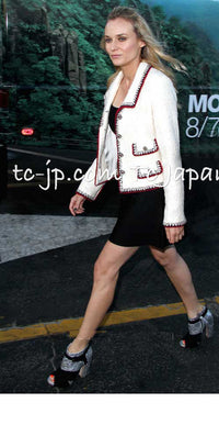 CHANEL 06PF Limited Cream Ivory Trim Wool Silk Tweed Jacket 42 44 シャネル クリーム ブラック レッド ウール シルク ツイード ジャケット 即発