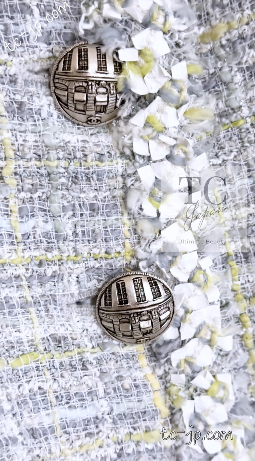 CHANEL 09S Light Gray Mint Cotton Wool Tweed Jacket Skirt Suit 34 シャネル ライト グレー ミント コットン ウール ツイード ジャケット スカート スーツ 即発