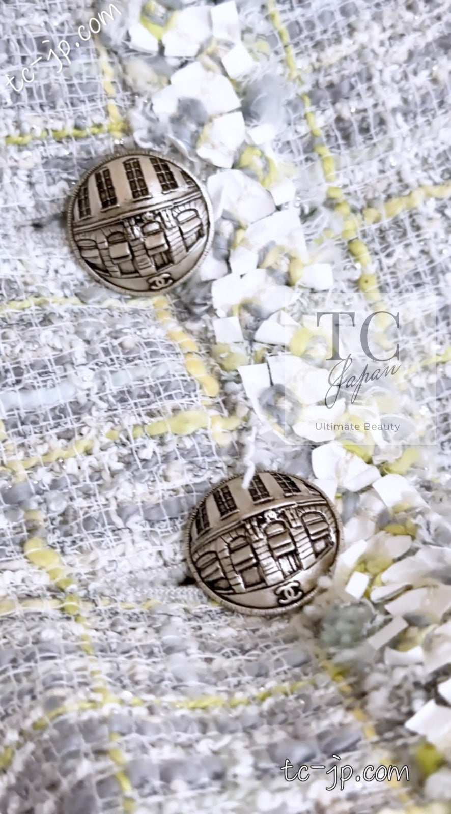 CHANEL 09S Light Gray Mint Cotton Wool Tweed Jacket Skirt Suit 34 シャネル ライト グレー ミント コットン ウール ツイード ジャケット スカート スーツ 即発