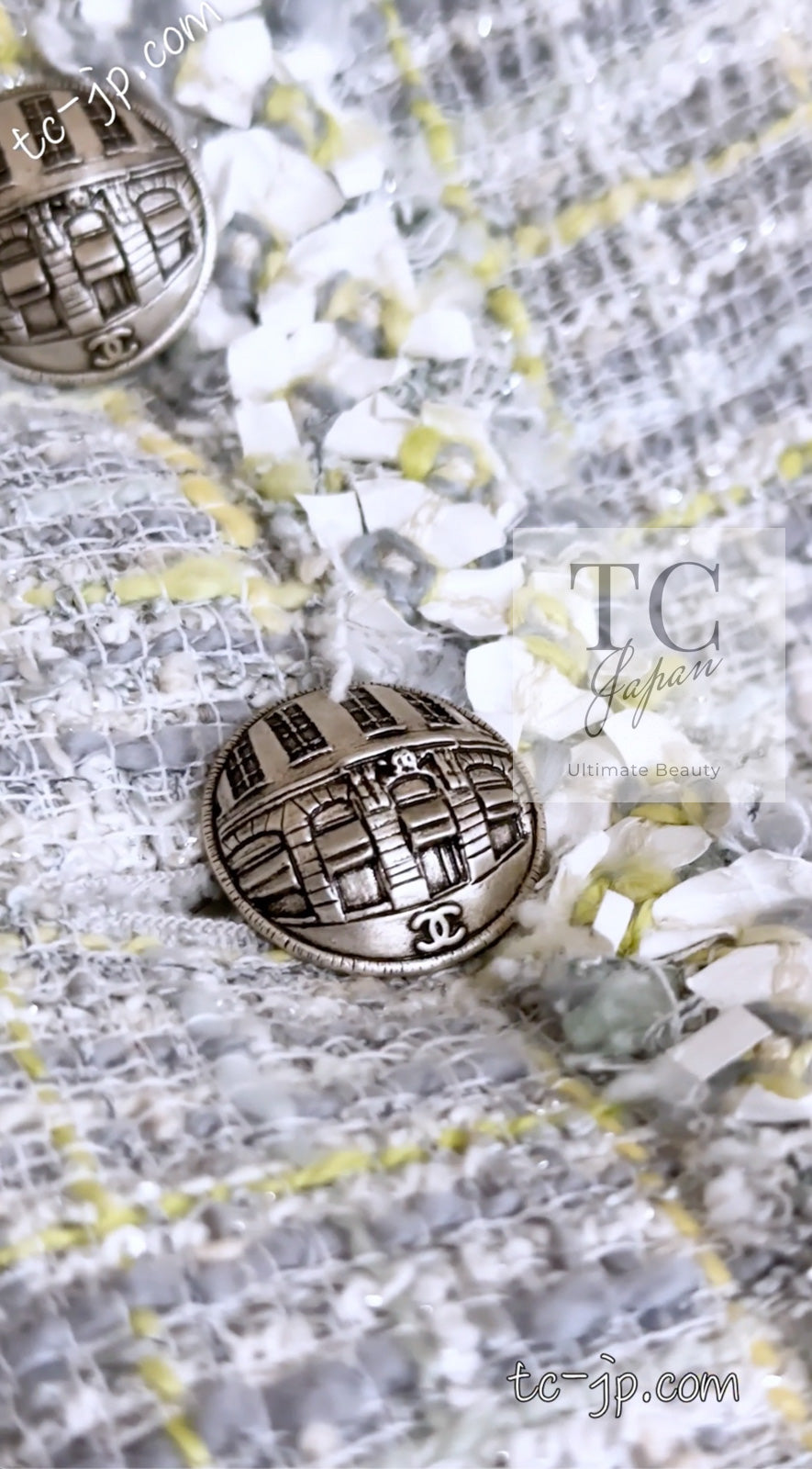 CHANEL 09S Light Gray Mint Cotton Wool Tweed Jacket Skirt Suit 34 シャネル ライト グレー ミント コットン ウール ツイード ジャケット スカート スーツ 即発