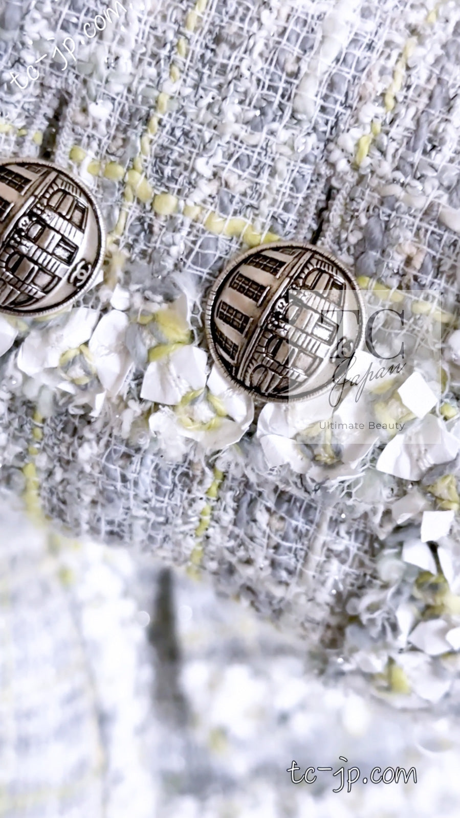 CHANEL 09S Light Gray Mint Cotton Wool Tweed Jacket Skirt Suit 34 シャネル ライト グレー ミント コットン ウール ツイード ジャケット スカート スーツ 即発