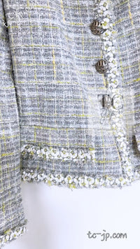CHANEL 09S Light Gray Mint Cotton Wool Tweed Jacket Skirt Suit 34 シャネル ライト グレー ミント コットン ウール ツイード ジャケット スカート スーツ 即発