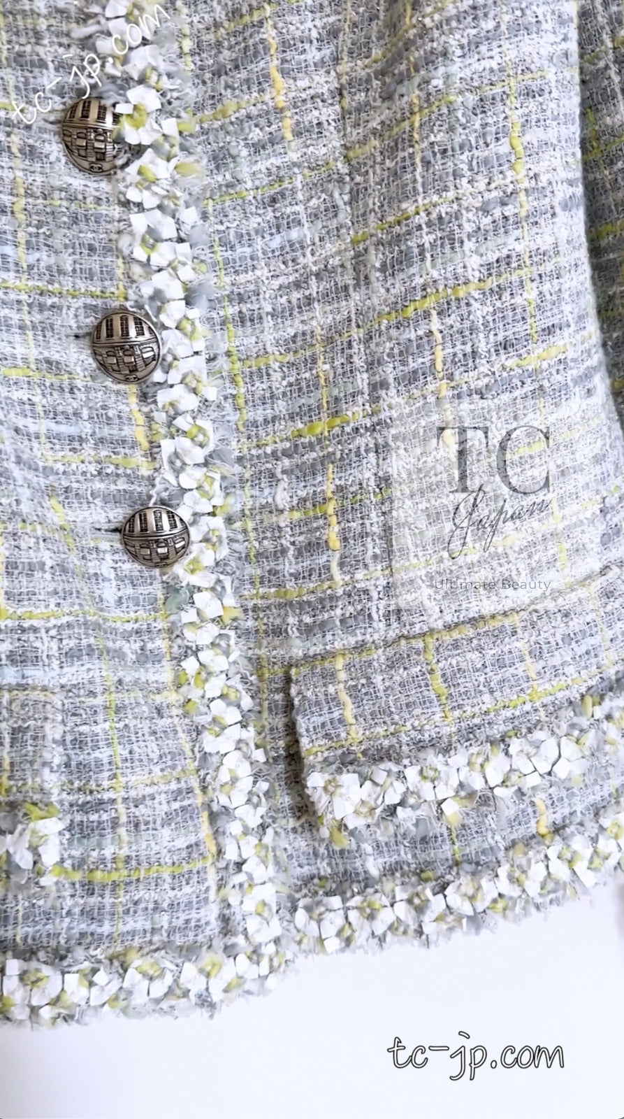 CHANEL 09S Light Gray Mint Cotton Wool Tweed Jacket Skirt Suit 34 シャネル ライト グレー ミント コットン ウール ツイード ジャケット スカート スーツ 即発