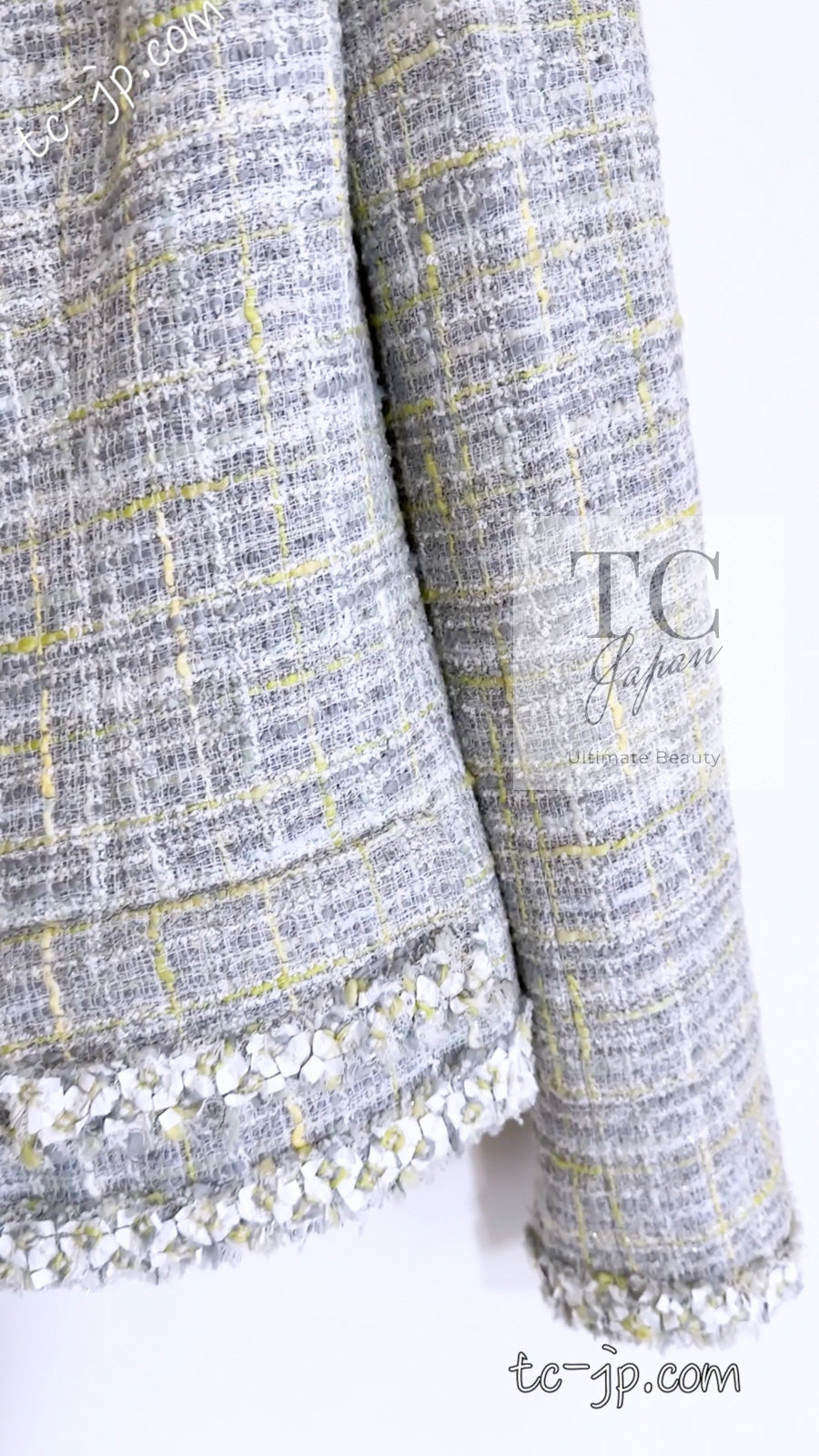 CHANEL 09S Light Gray Mint Cotton Wool Tweed Jacket Skirt Suit 34 シャネル ライト グレー ミント コットン ウール ツイード ジャケット スカート スーツ 即発