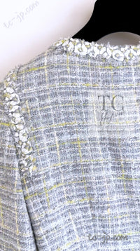 CHANEL 09S Light Gray Mint Cotton Wool Tweed Jacket Skirt Suit 34 シャネル ライト グレー ミント コットン ウール ツイード ジャケット スカート スーツ 即発