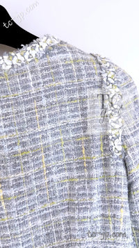 CHANEL 09S Light Gray Mint Cotton Wool Tweed Jacket Skirt Suit 34 シャネル ライト グレー ミント コットン ウール ツイード ジャケット スカート スーツ 即発