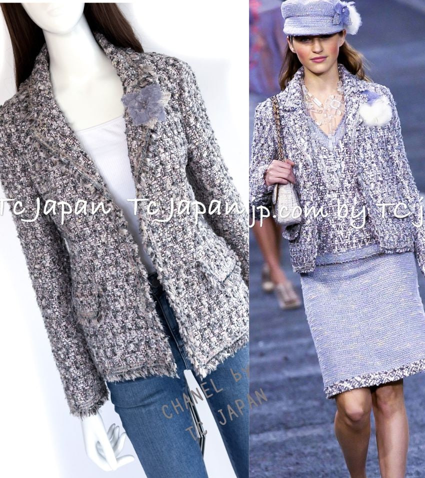 CHANEL 04A Gray Pink Lavender Multi Color Tweed Jacket 38 シャネル グレー ピンク ラベンダー マルチカラー ツイード ジャケット 即発