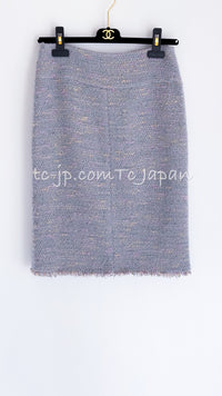 CHANEL 04A Gray Pink Lavender Multi Tweed Skirt 36 シャネル グレー ピンク ラベンダー マルチカラー ツイード スカート 即発