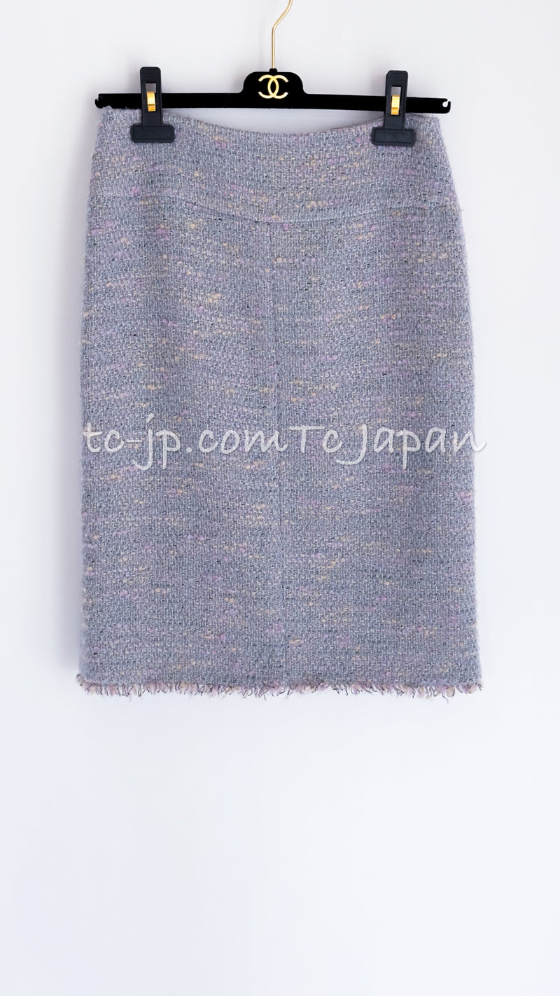 CHANEL 04A Gray Pink Lavender Multi Tweed Skirt 36 シャネル グレー ピンク ラベンダー マルチカラー ツイード スカート 即発