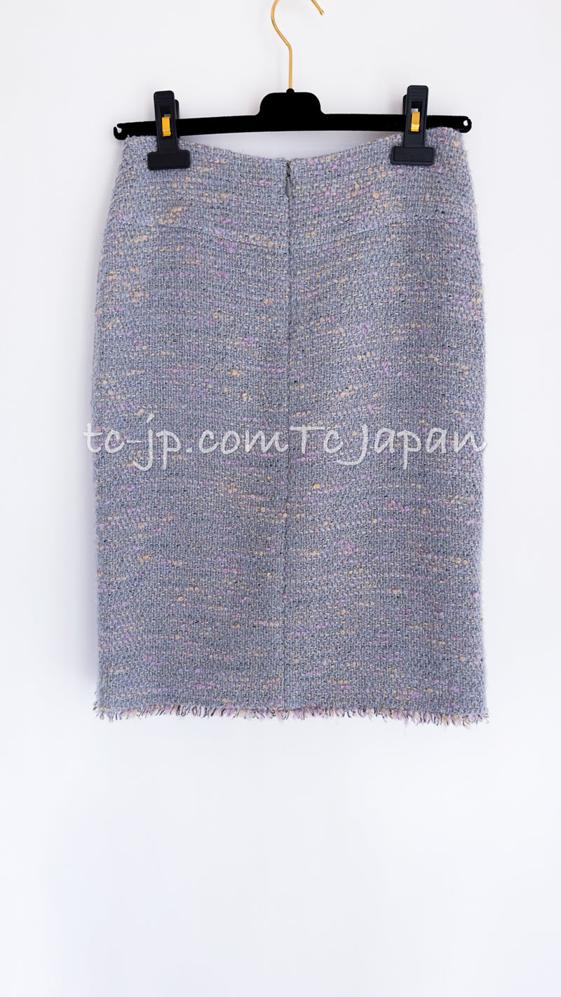 CHANEL 04A Gray Pink Lavender Multi Tweed Skirt 36 シャネル グレー ピンク ラベンダー マルチカラー ツイード スカート 即発