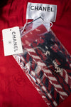 CHANEL 04A Red Tricolore CC Logo Trim Jacket Skirt Suit 34 ② シャネル レッド トリコロール ジャケット スカート スーツ カメリアブローチ付 即発