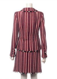 CHANEL 04A Red Tricolore CC Logo Trim Jacket Skirt Suit 34 ② シャネル レッド トリコロール ジャケット スカート スーツ カメリアブローチ付 即発
