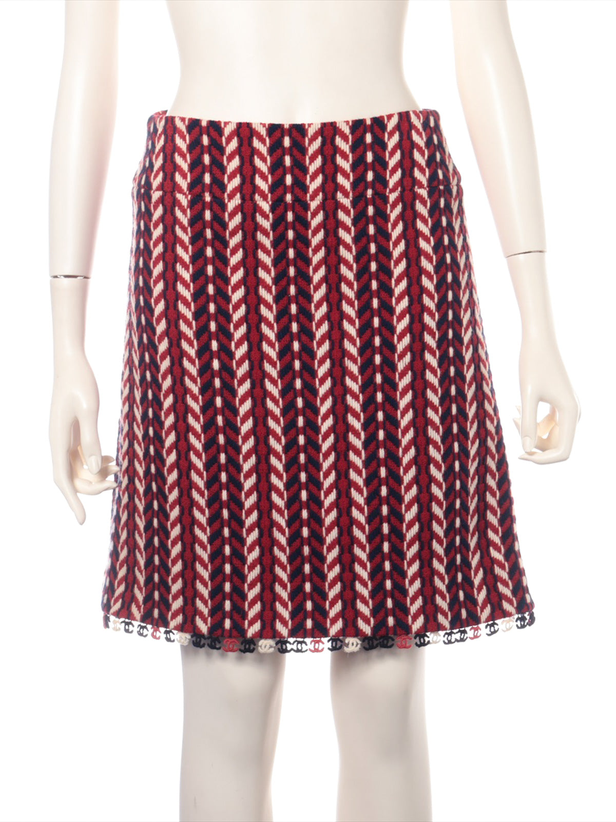 CHANEL 04A Red Tricolore CC Logo Trim Jacket Skirt Suit 34 ② シャネル レッド トリコロール ジャケット スカート スーツ カメリアブローチ付 即発