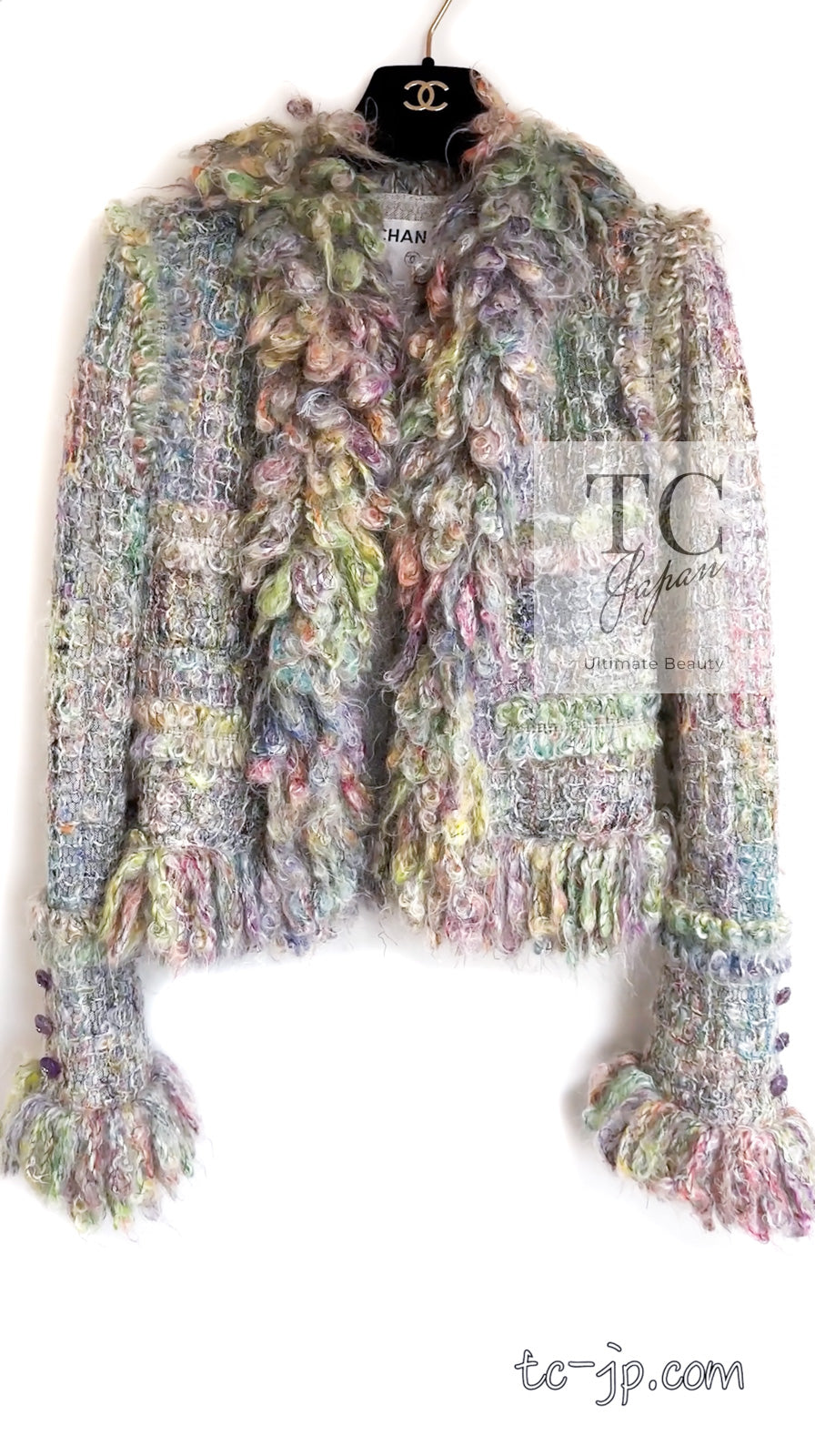 CHANEL 03A Green Multicolor Mohair Wool Jacket 36 38 シャネル グリーン マルチカラー モヘア ウール プードル ジャケット 即発